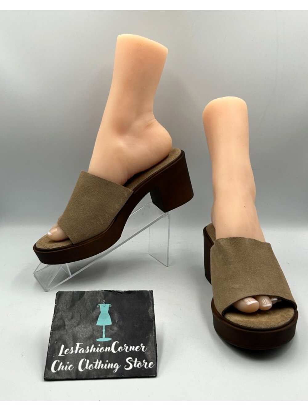 NWOT BioNatura Women's Beige Suede Open-Toe Mule Platform Sandals Size 8 3425